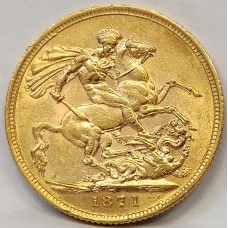 AUSTRALIA 1871 . ONE 1  SOVEREIGN . SYDNEY . GOLD . LARGE B.P.